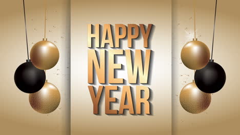 happy new year animation with golden balls hanging
