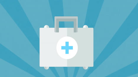 animação digital do ícone da maleta com símbolo médico contra um fundo radial azul