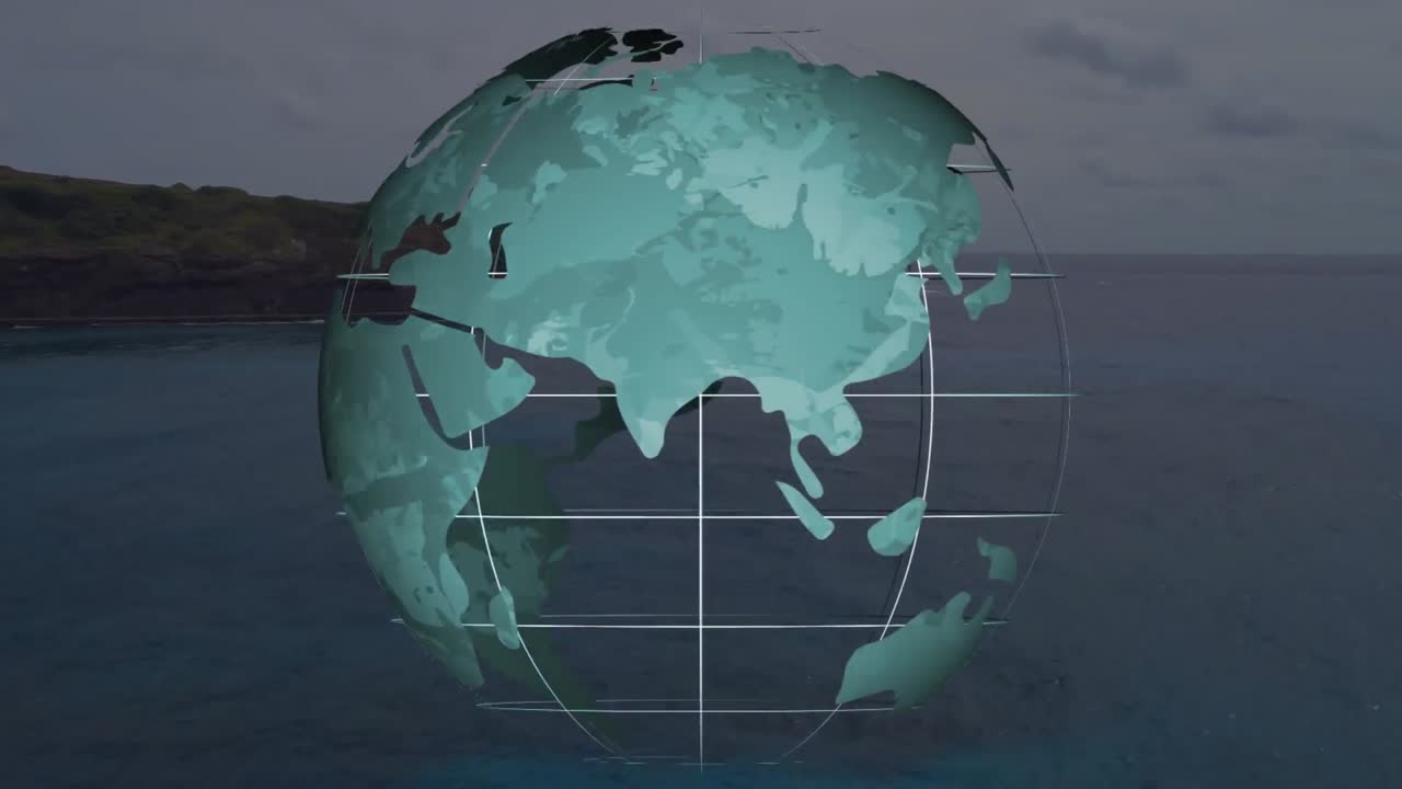 animación del planeta tierra sobre la orilla del mar