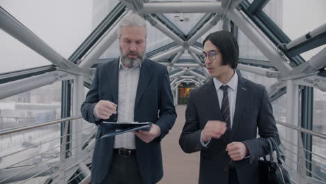 business meeting on a modern bridge