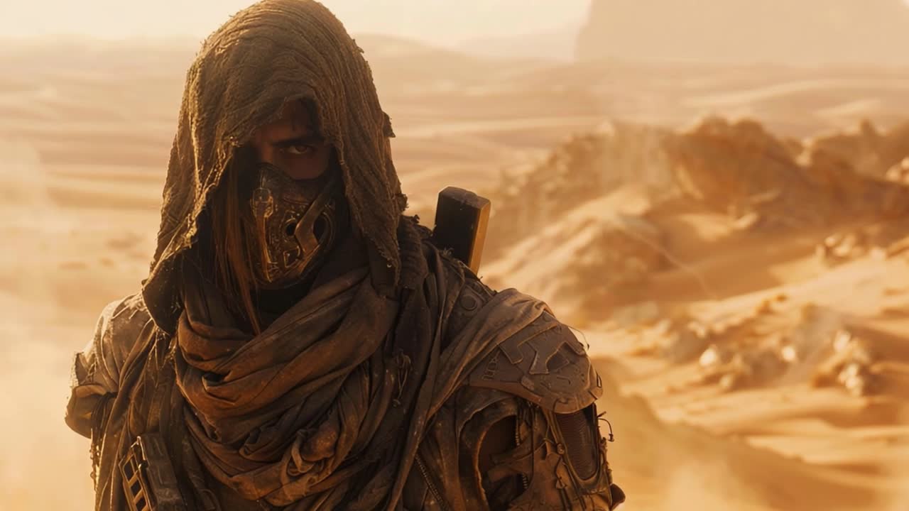 Desert Warrior in Post-Apocalyptic Wasteland