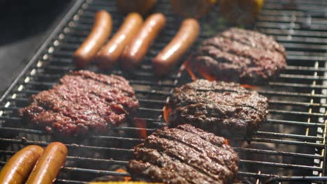 Mixed-american-barbecue-food-on-hot-grill