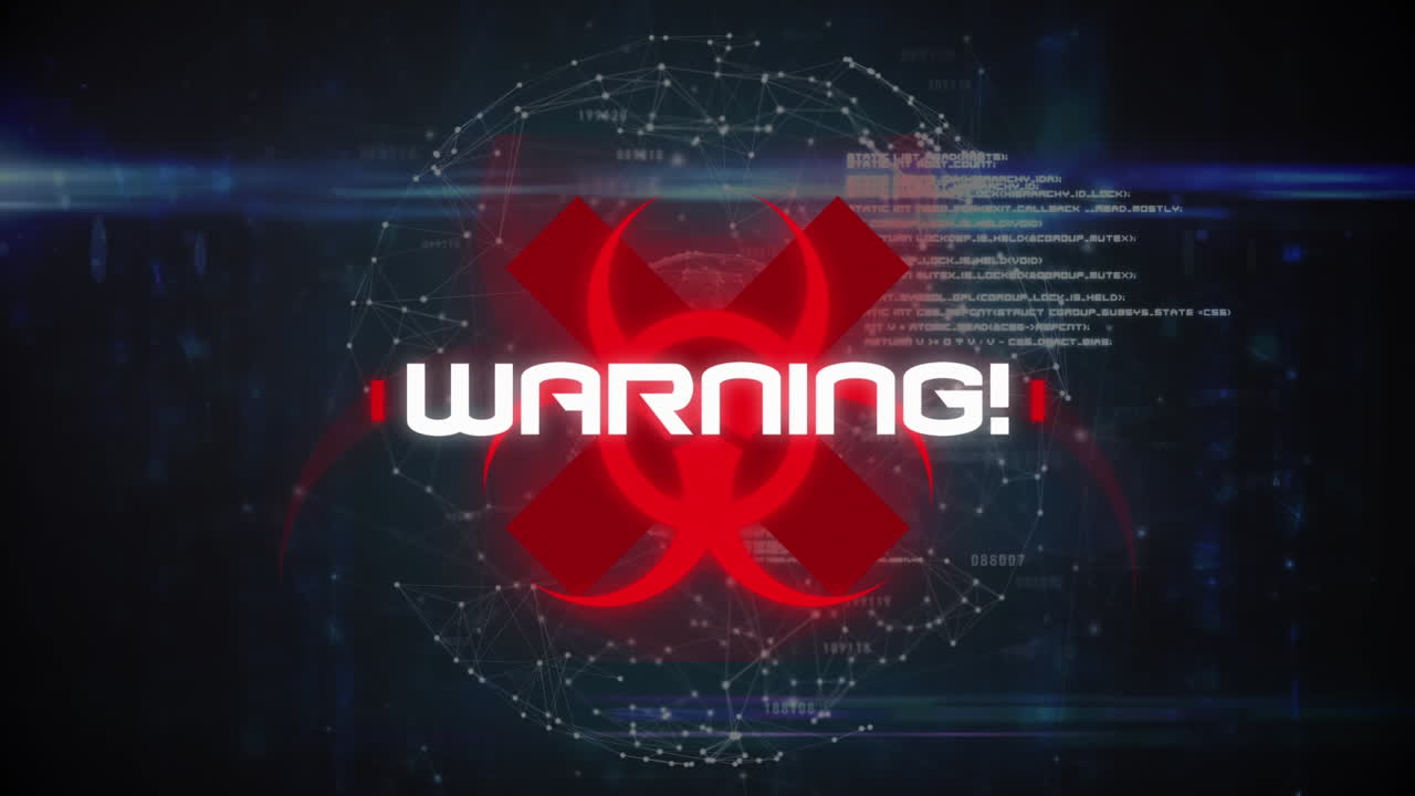 animación del texto de advertencia de covid 19 sobre el procesamiento de datos y el globo