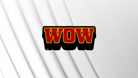 animation of wow text over a retro speech bubble against sliced textured white background