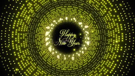 Animation-of-happy-new-year-text-over-glowing-yellow-circles