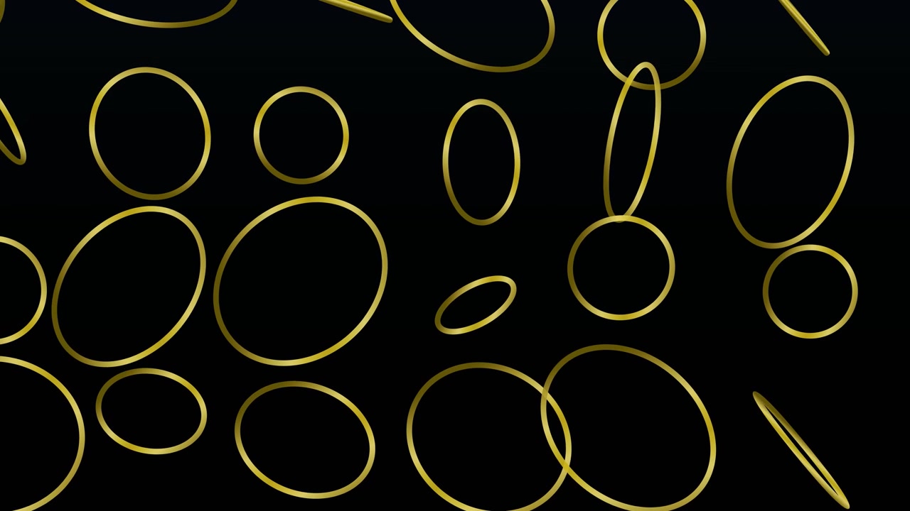 Abstracte animatie van roterende gouden ringen op een zwarte achtergrond