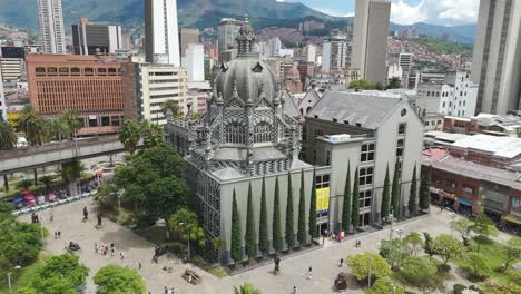 palace of culture, beautiful tourism buiding in medellin, columbia aerial