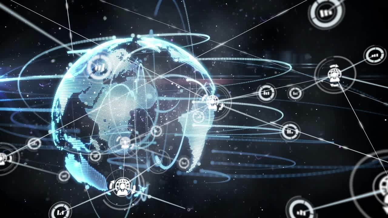 animación de la red de conexiones con iconos en todo el mundo