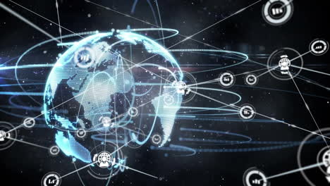 animation of network of connections with icons over globe