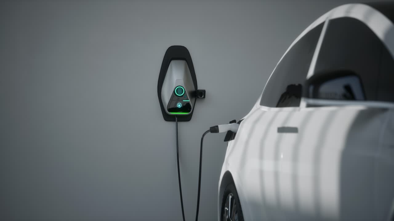 Charging Electric Car Suv In Garage 3D Animation