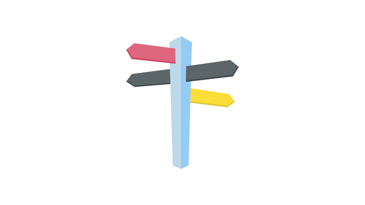 Animated Signpost with Multiple Directional Arrows on White Background