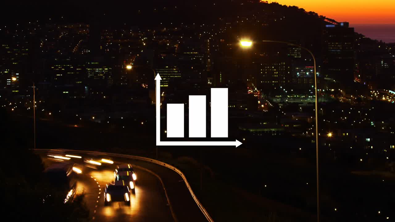 Animation of data processing over cityscape