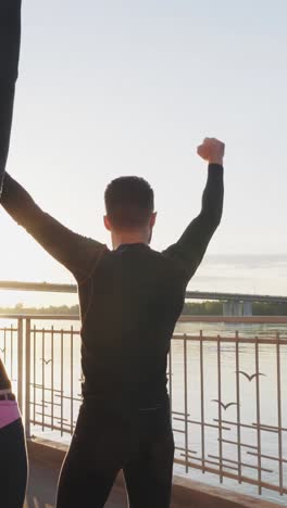runners celebrating a finish line