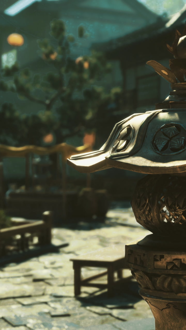 Street lantern stands in quiet town during afternoon sunlight for open market