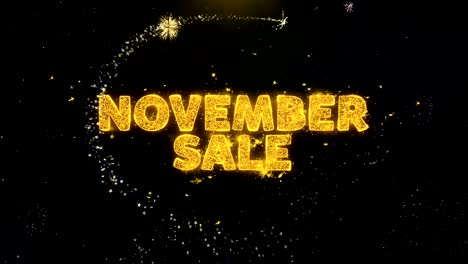 november sale text on gold particles fireworks display.