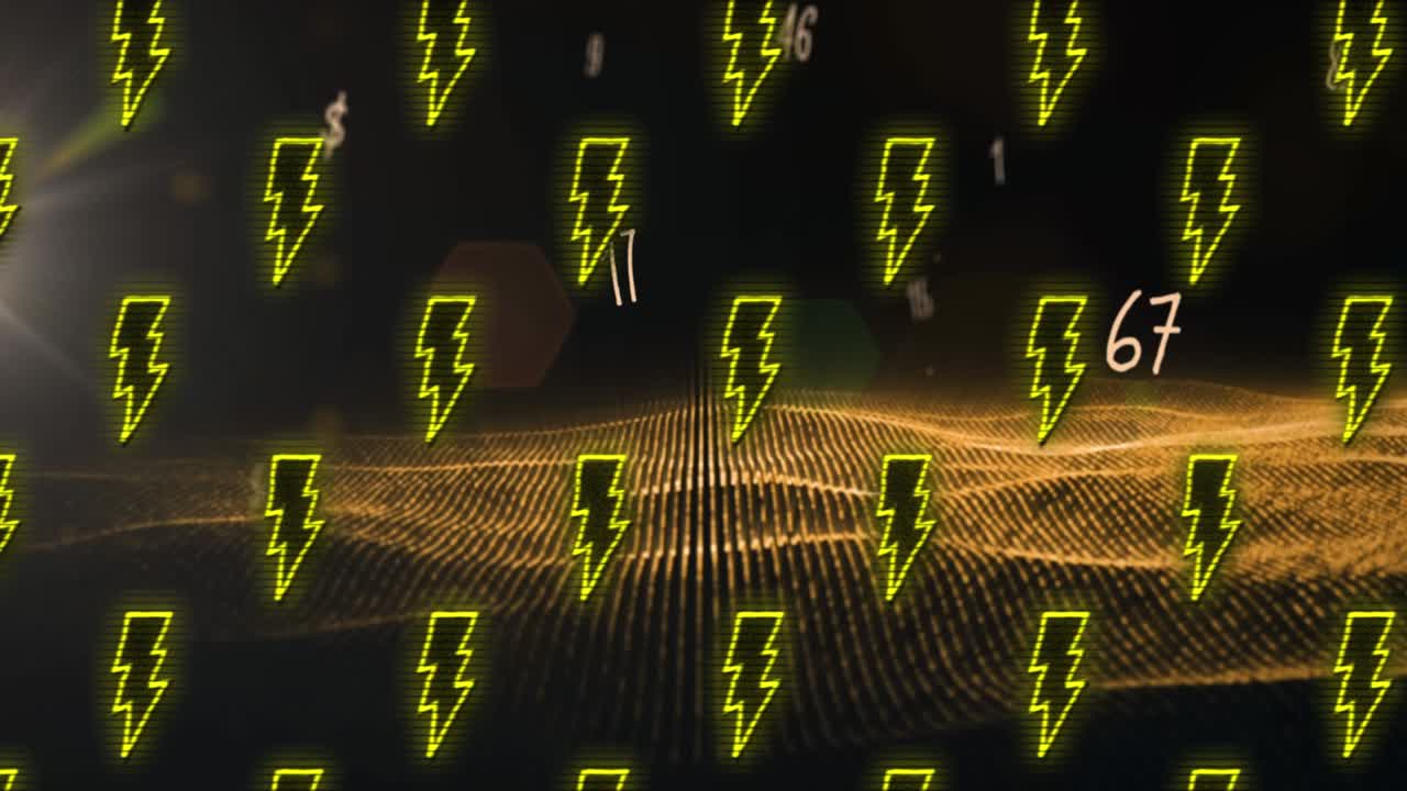 번개와 오렌지색 그리드 위의 애니메이션