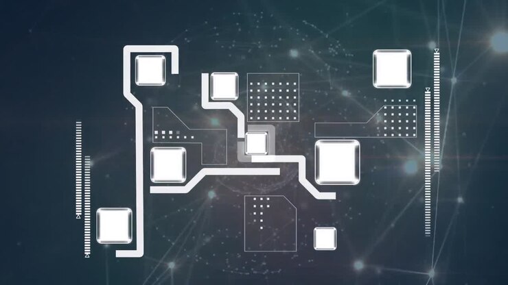 Animation of networks of connections over black background