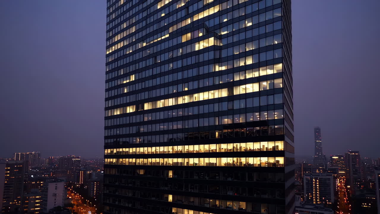 Night View of a Skyscraper Office Building