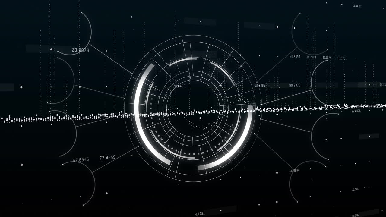Animation of futuristic digital interface with circular graphs in school setting