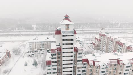 snowy cityscape aerial view