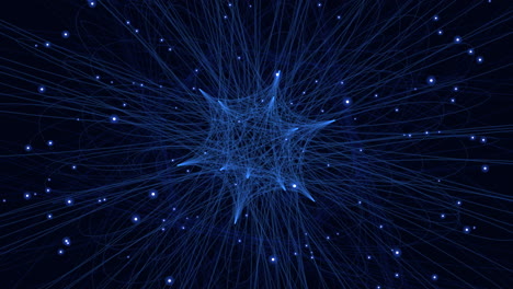 forma geométrica abstracta con líneas de neón y brillos en la galaxia oscura