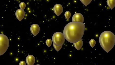 Animation-of-gold-balloons-on-black-background