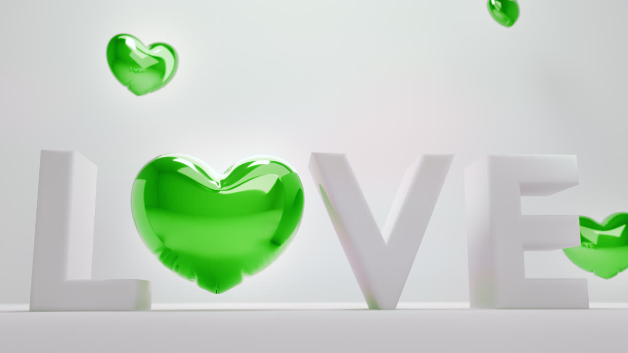 White love letters sign with the green heart instead of "O" letter
