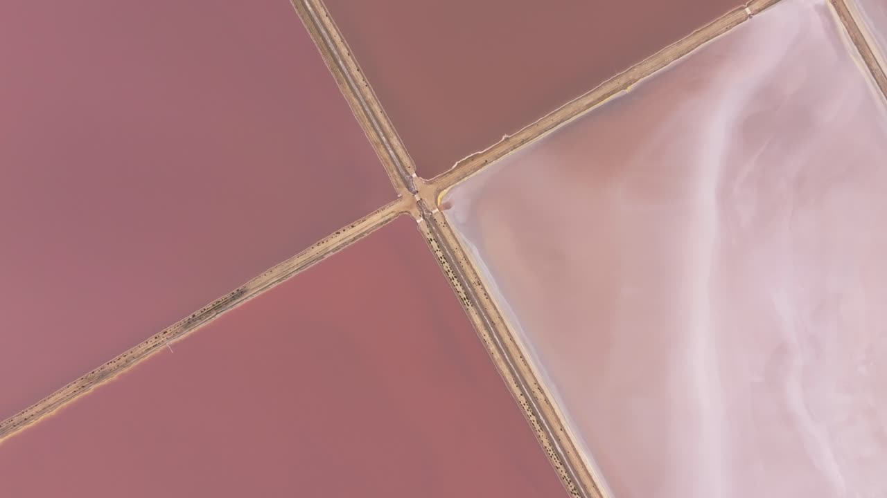 Vista aerea di saline multicolori che brillano al sole, Francia.