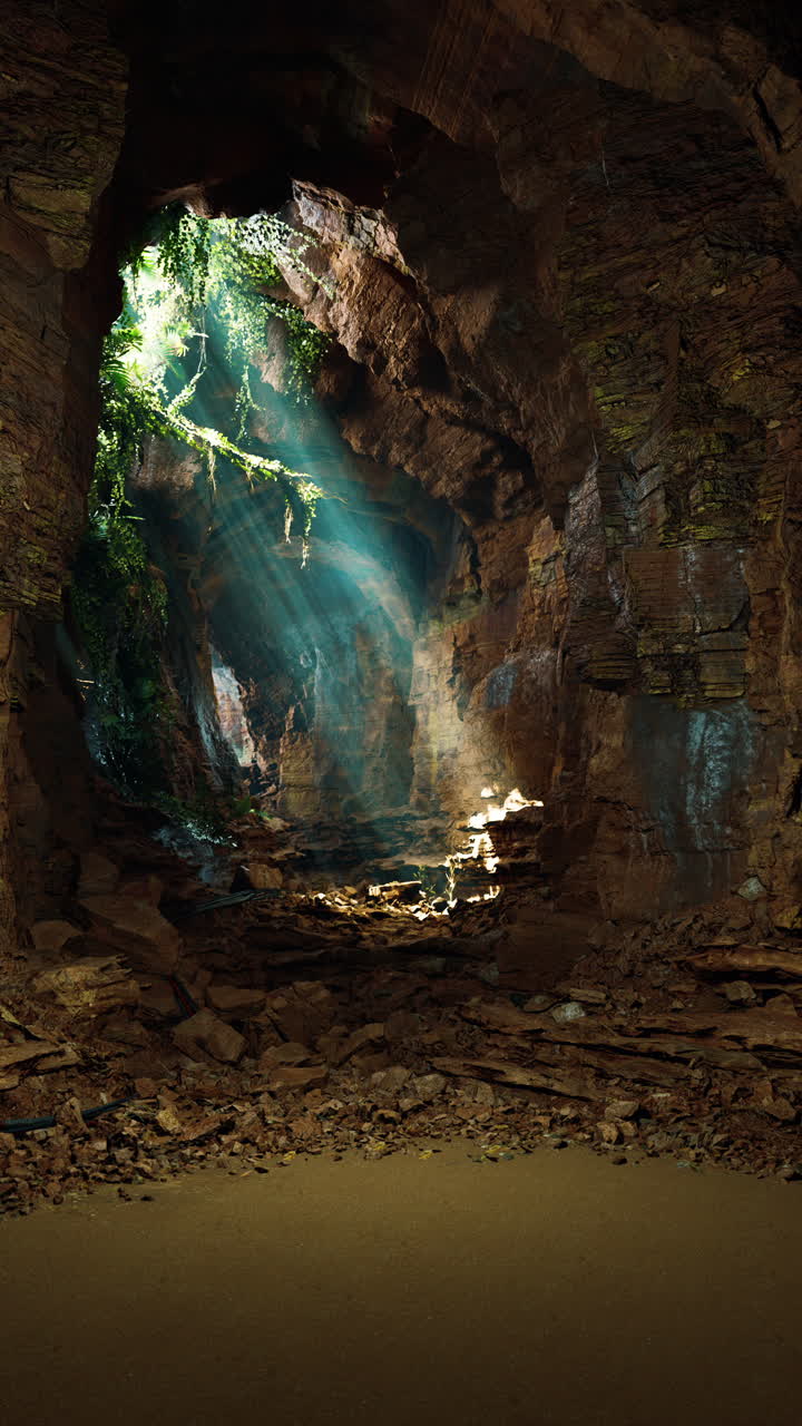 la luz del sol brillando a través de la entrada de una cueva