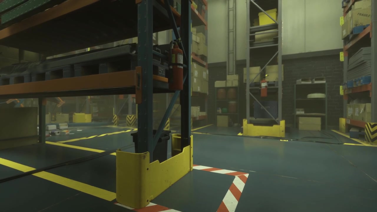 Warehouse interior showcasing organized shelving and clear pathways to safety