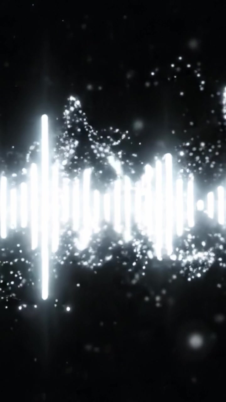 Ritmo Visivo Dinamico: Una Transizione Accattivante di Onde Audio che si Trasformano in Sorprendenti Motivi di Luce su uno Sfondo Scuro.