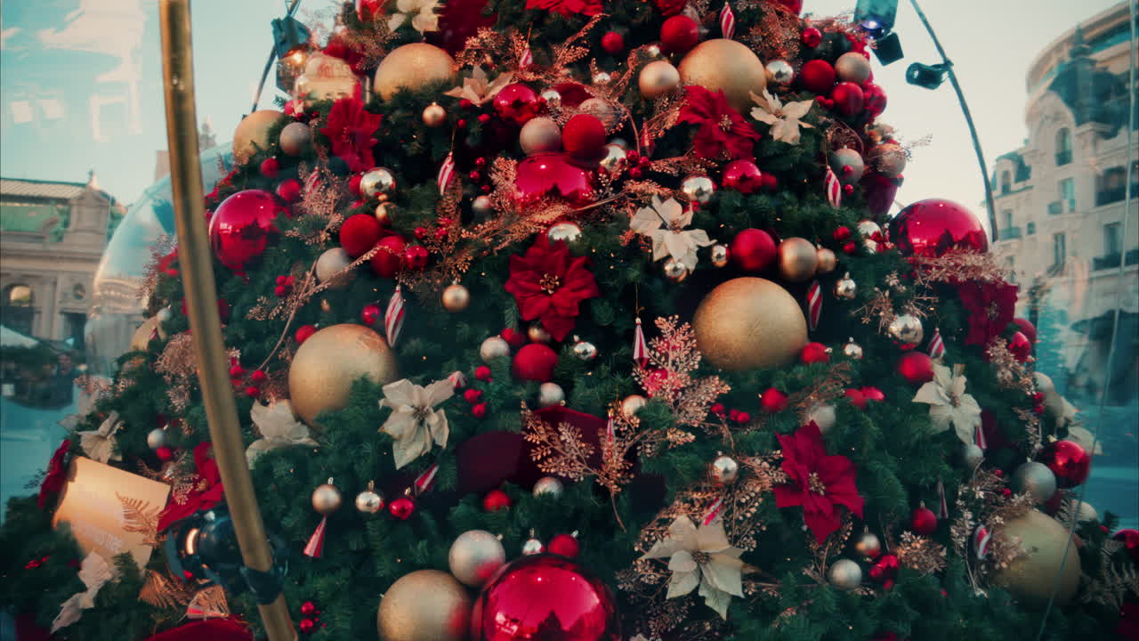 Monte Carlo , Monaco -December 23, 2024: Decorations on a Christmas tree in front of the Monte Carlo Casino