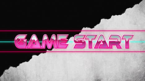 Animation-of-game-start-text-over-shapes-on-black-background