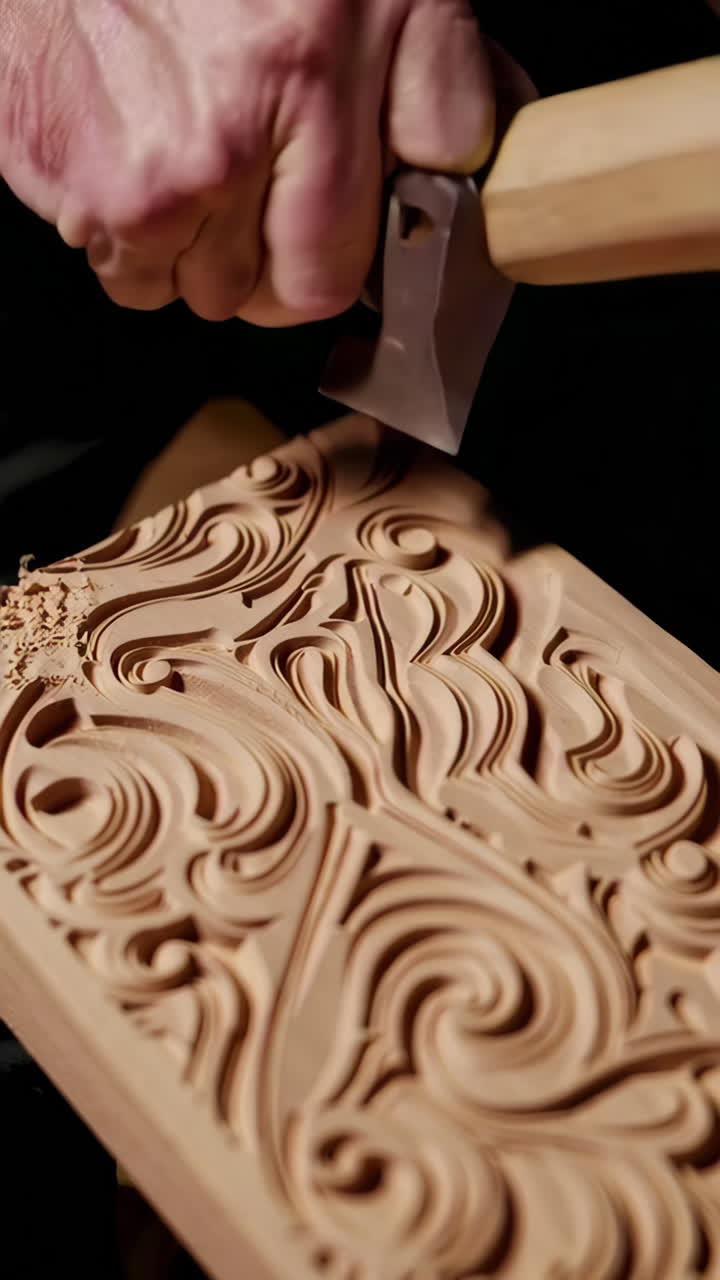 Closeup of Wood Carving in Progress