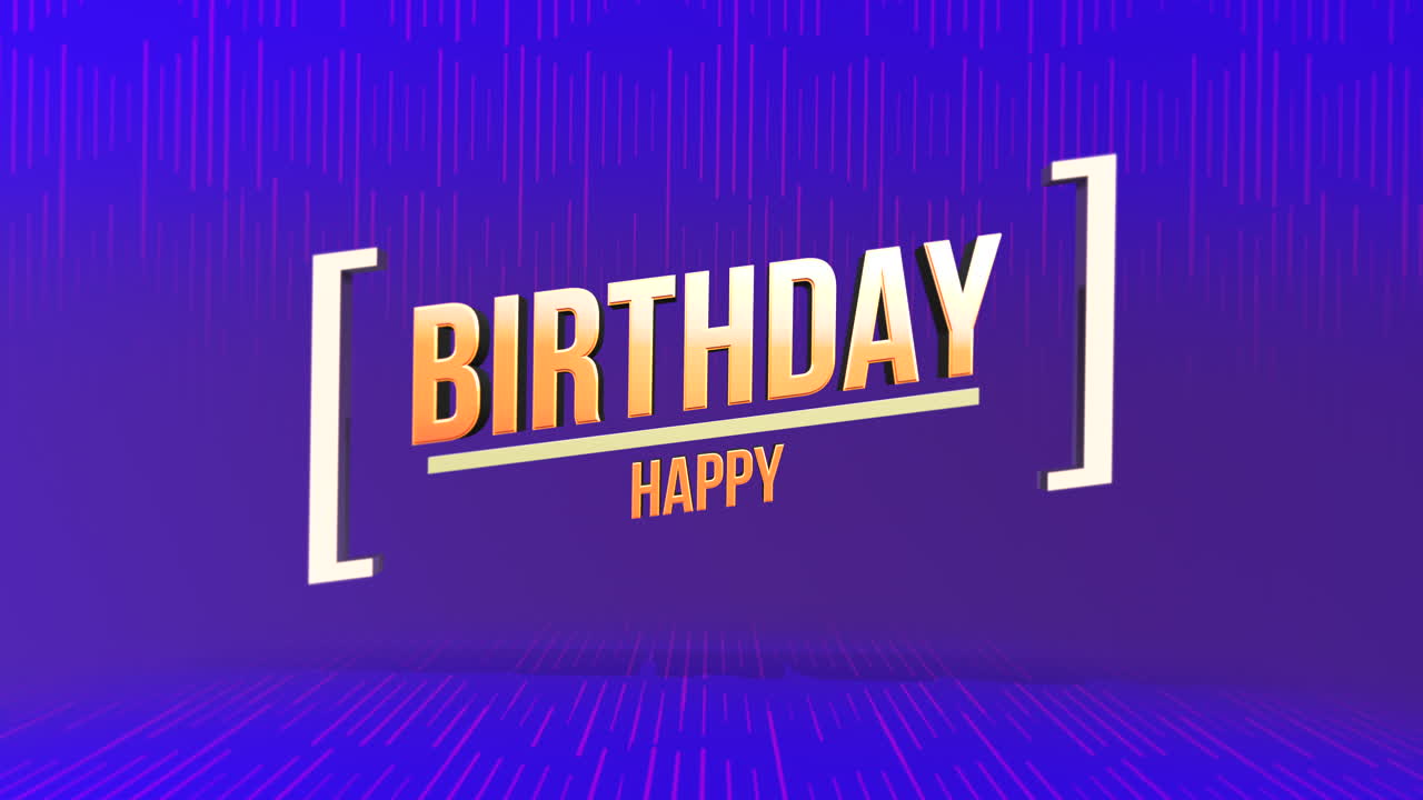 tarjeta de cumpleaños colorida con feliz cumpleaños en amarillo brillante en gradiente púrpura y azul