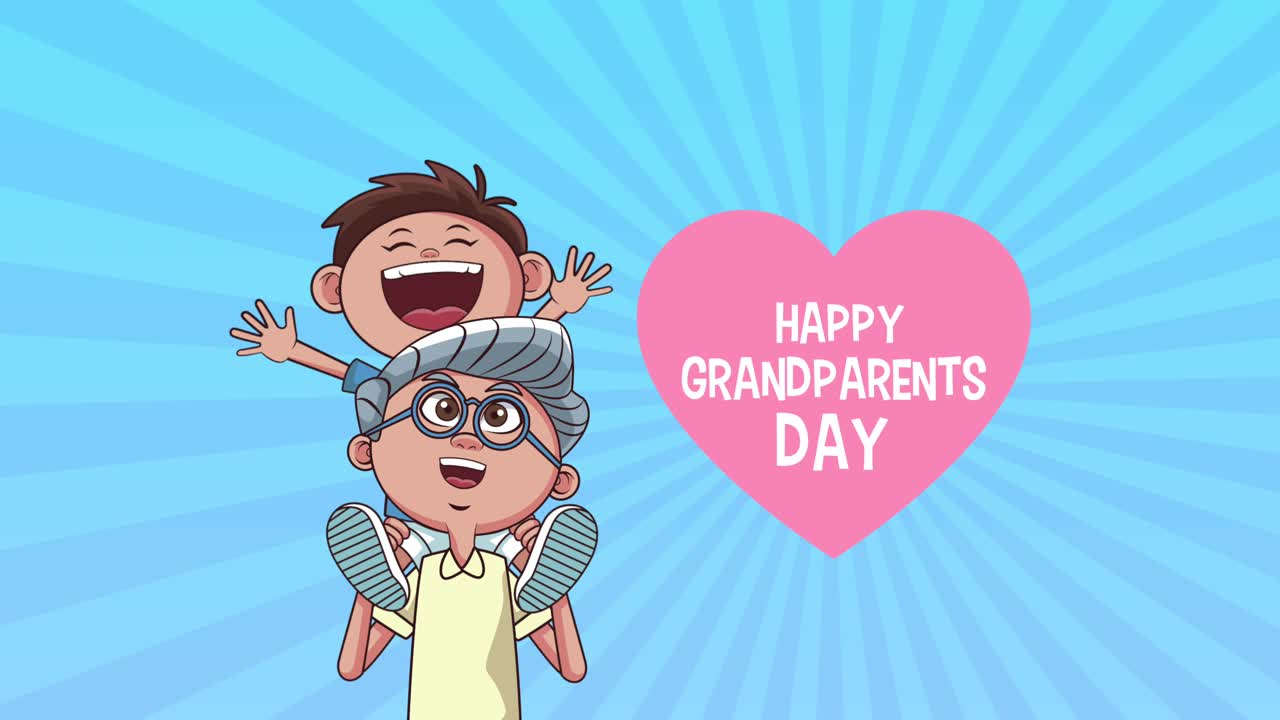 happy grandparents day lettering with grandfather and grandson