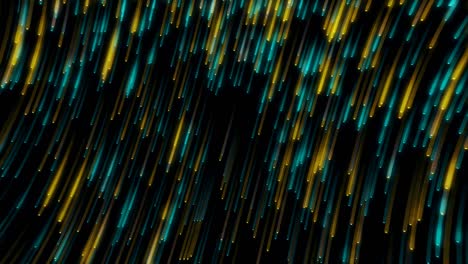 yellow and blue glittering particles fall from corner to corner against a black background. background abstract animation.