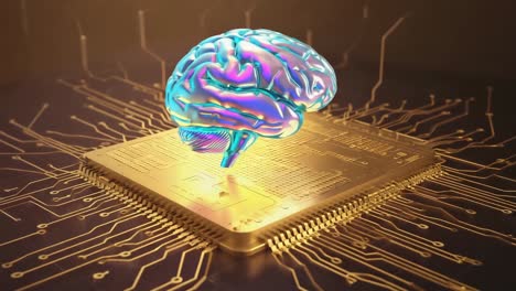 holographic brain on a computer chip representing ai