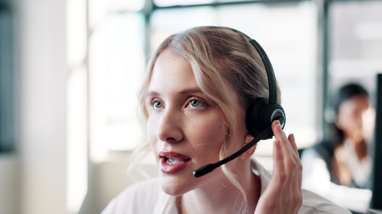 Customer service representative wearing a headset