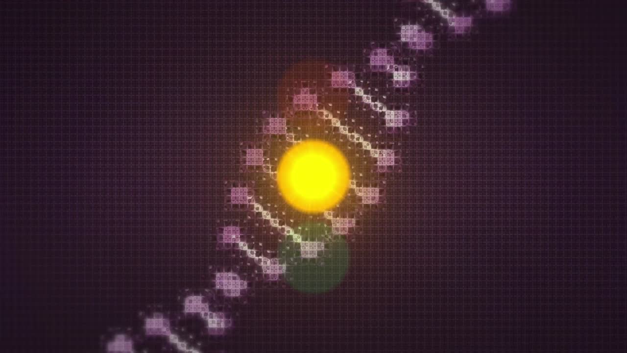 animación de la cadena de adn sobre semáforos y fondo oscuro
