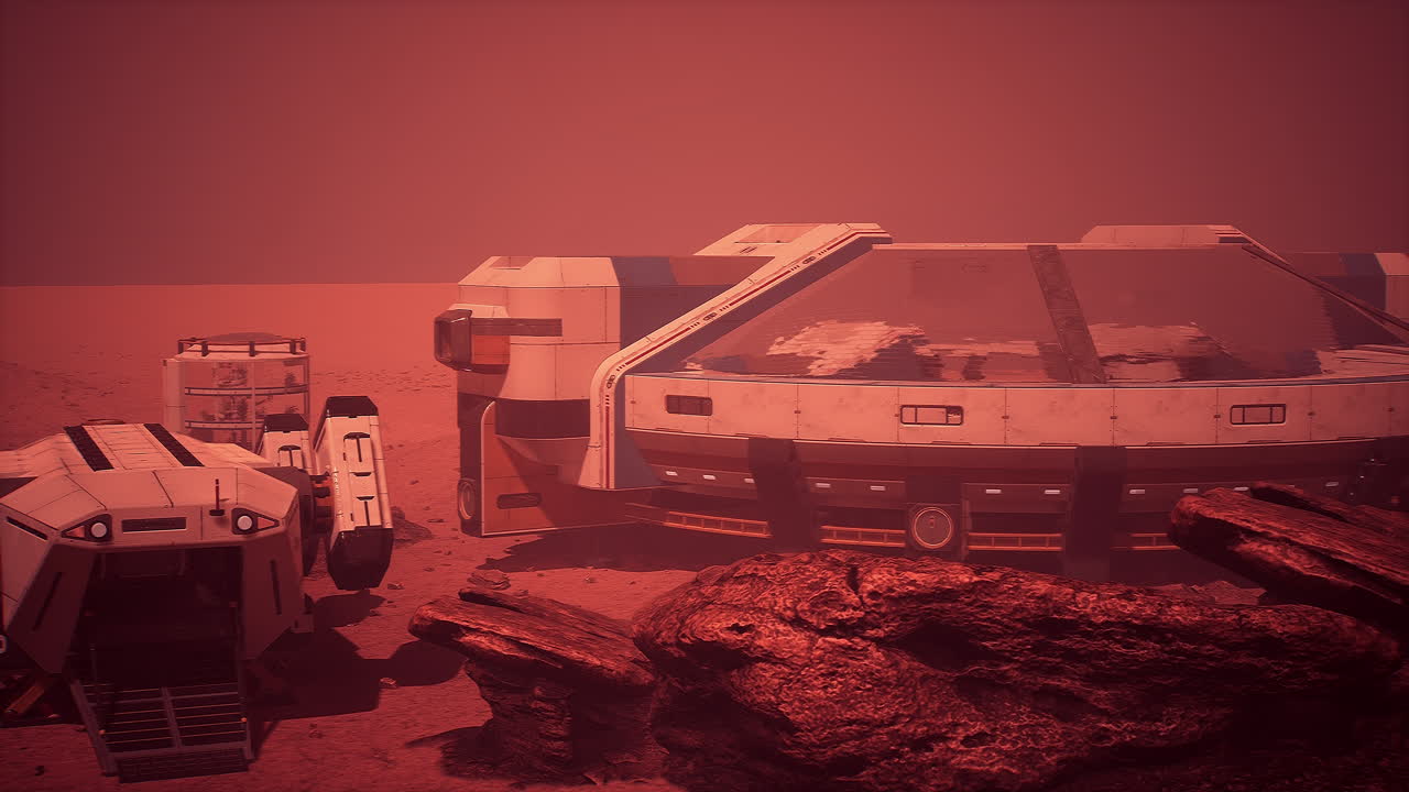Mars Colony: Futuristic Habitat and Rovers on the Red Planet
