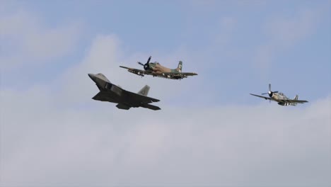 f-22 ,f4u corsair, and p51 mustang heritage flight