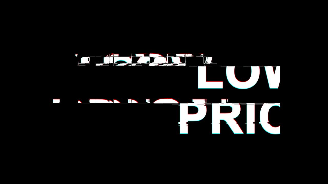 bajo precio efecto glitch texto distorsión de televisión digital animación en bucle 4k