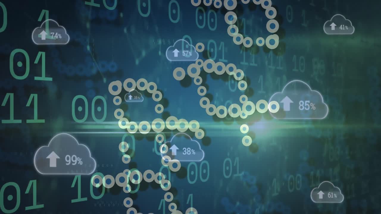 Animation of medical data processing over dark background