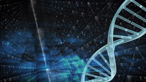 spinning dna against binary codes on the background