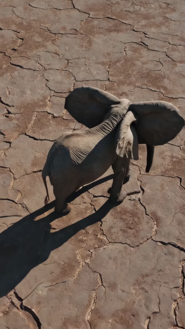 Elephant in a Dry, Cracked Desert