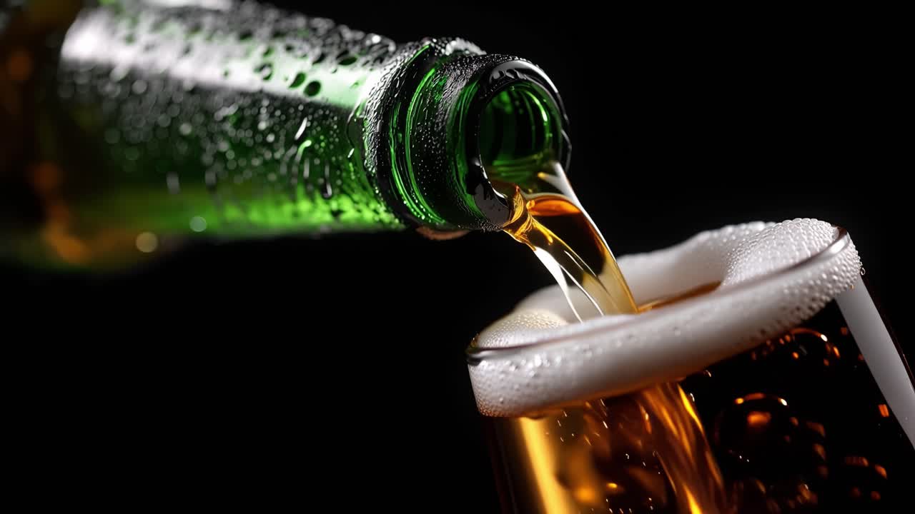 Birra dorata rinfrescante versata in un bicchiere