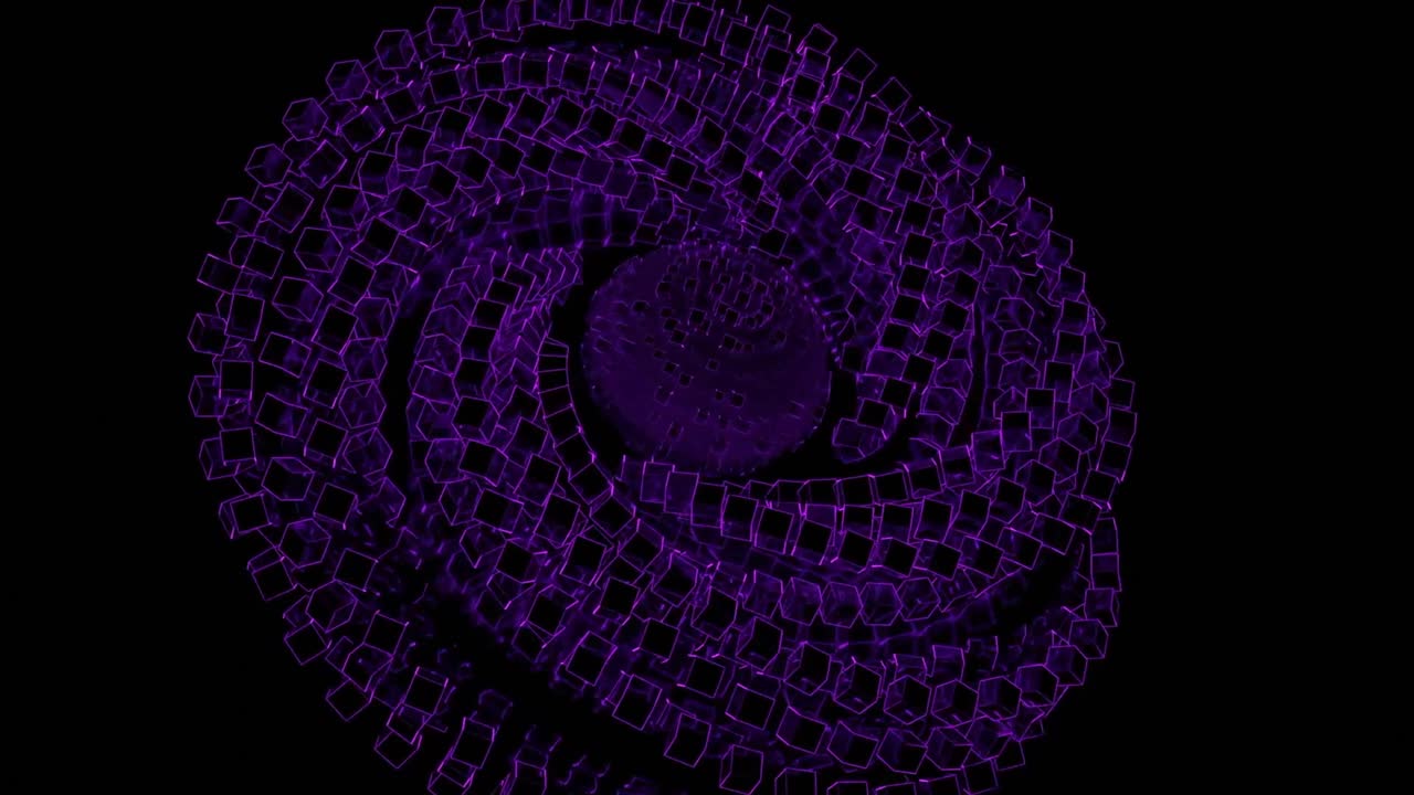 esfera abstracta giratoria en 3d hecha de cubos púrpuras