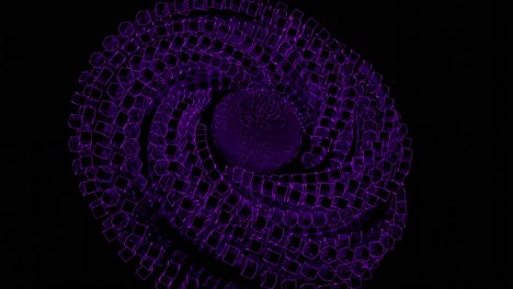 rotating 3d abstract sphere made of purple cubes