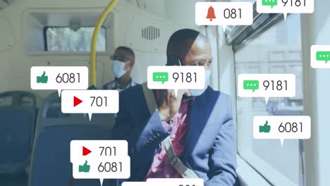 animación de los iconos de las redes sociales sobre las burbujas de discurso de santa